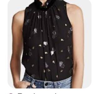 Rebecca Taylor silk black metallic sleeveless top with a ruffled neck size 4